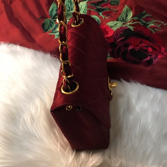 Authentic Chanel Bordeaux Silk Satin Mini Square Bag - Picture 5 of 15